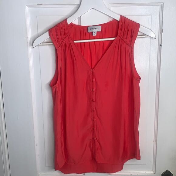 Evereve Tops - Evereve Coral Pink Sleeveless Button-front V-neck Tank Top Sz S W-074